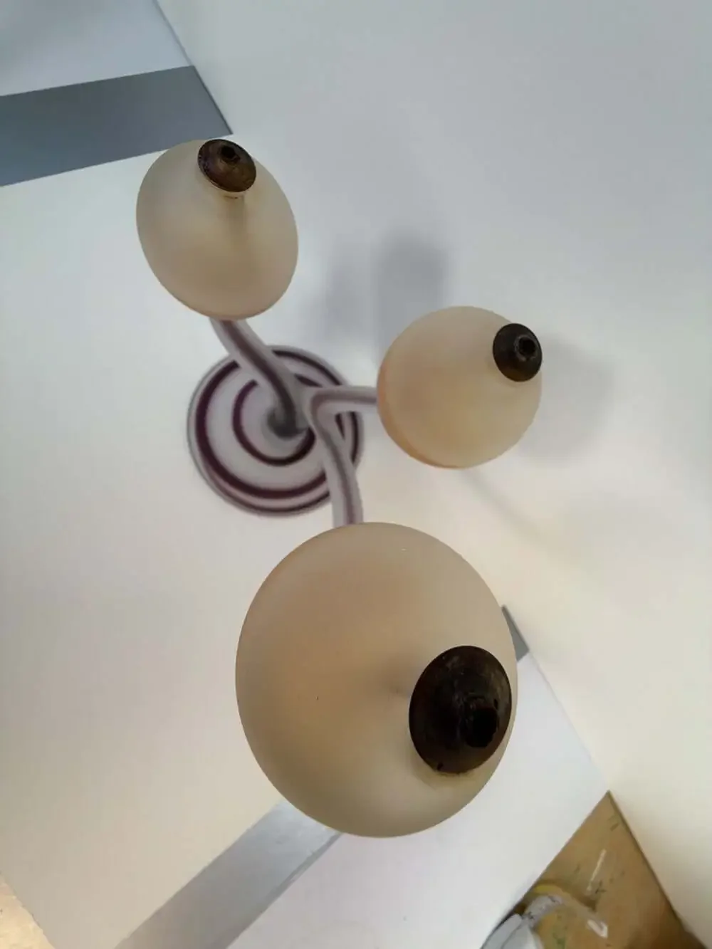 Vintage‎ Hebron Israel Phoenix Three-Light Frosted Art Glass Candelabra